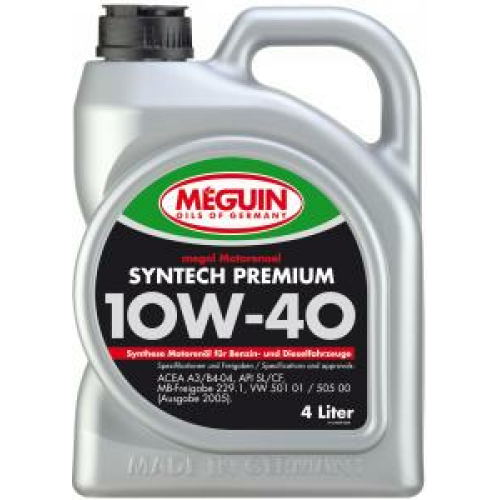 6475 Meguin НС-синт. мот.масло Megol Motorenoel Syntech Premium 10W-40 CF/SN A3/B4 (4л) - 4 л