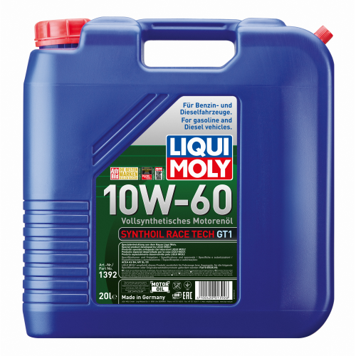1392 LiquiMoly Синт-ое мот.масло Synthoil Race Tech GT1 10W-60 SN A3/B4 (20л) - 20 л