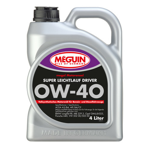 9065 Meguin Синт. мот.масло Megol Motorenoel Super Leichtlauf Driver 0W-40 CF/SN A3/B4 (4л) - 4 л