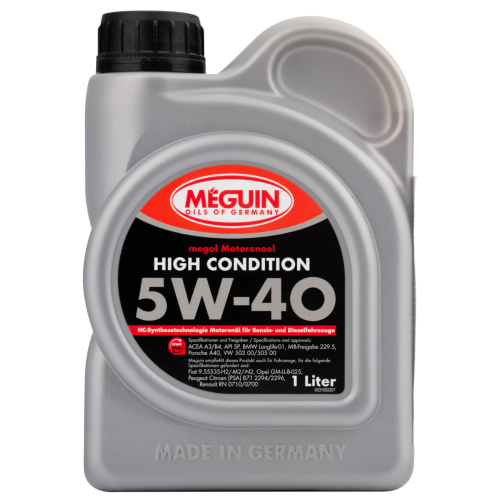 3199 Meguin НС-синт. мот.масло Megol Motorenoel High Condition 5W-40 CF/SN A3/B4 (1л) - 1 л